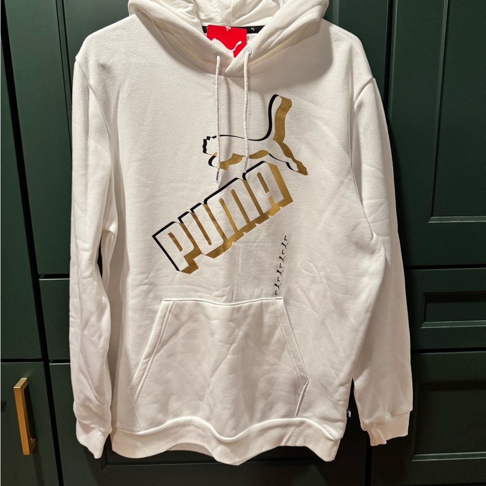 PUMA White Hoodie with Gold Accents